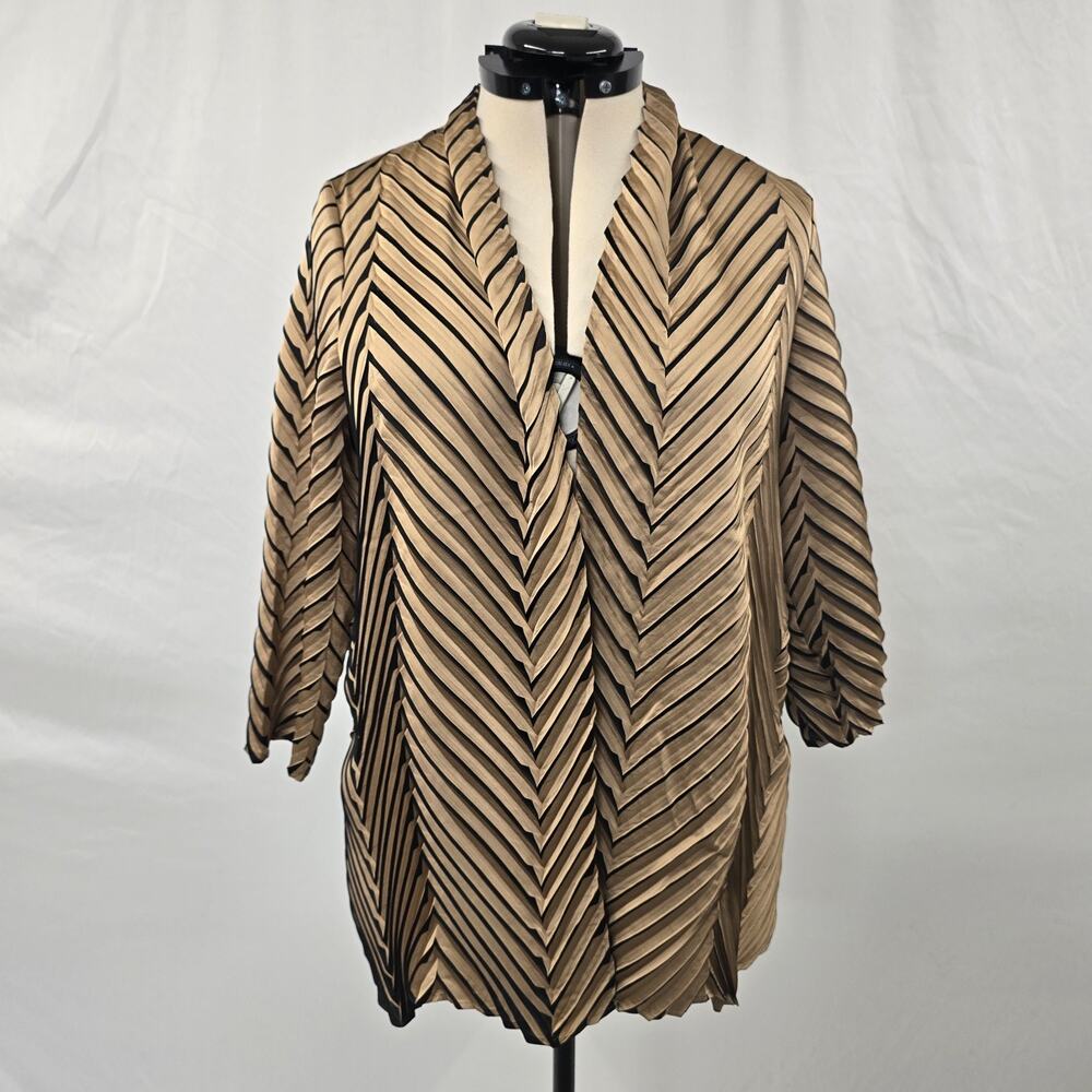 Chico's Travelers Pleated Jacket Cardigan Women's M Cafe Aroma Long Sleeve NWT
